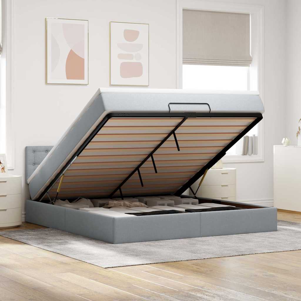 Ottomane Bett Mit Matratze & Leds Stoff Hellgrau