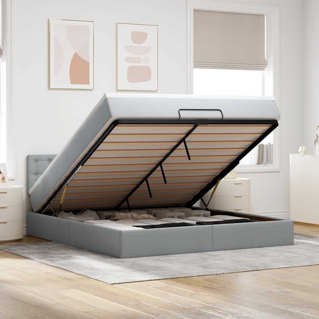 Ottomane Bett Mit Matratze & Leds Stoff Hellgrau