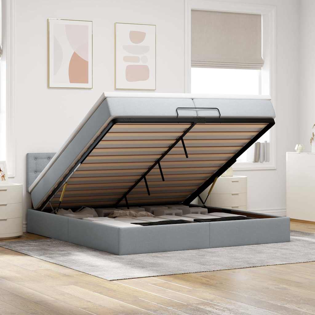 Ottomane Bett Mit Matratze & Leds Stoff Hellgrau