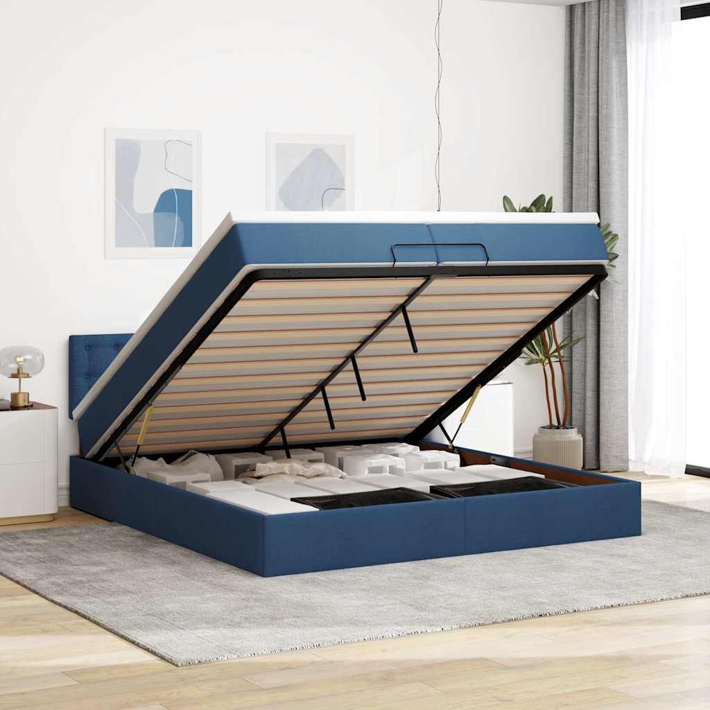 Ottomane Bett Mit Matratze & Leds Stoff Blau
