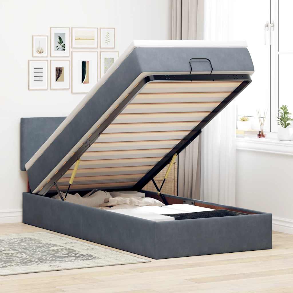 Ottoman-Bett Mit Matratze & Leds Samt Dunkelgrau