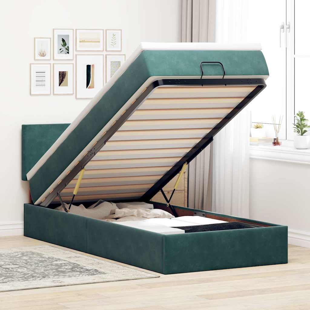 Ottoman-Bett Mit Matratze & Leds Samt Dunkelgrün