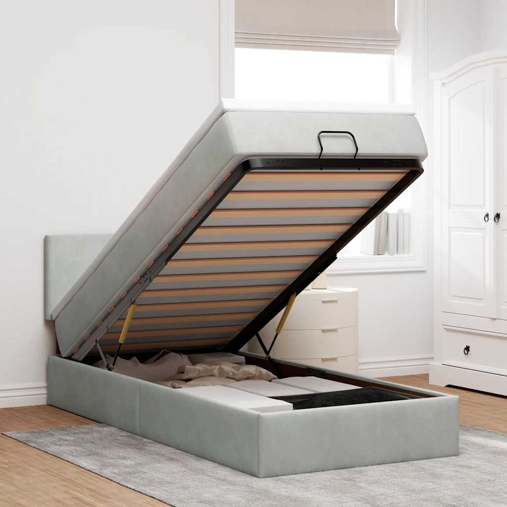 Ottoman-Bett Mit Matratze & Leds Samt Hellgrau