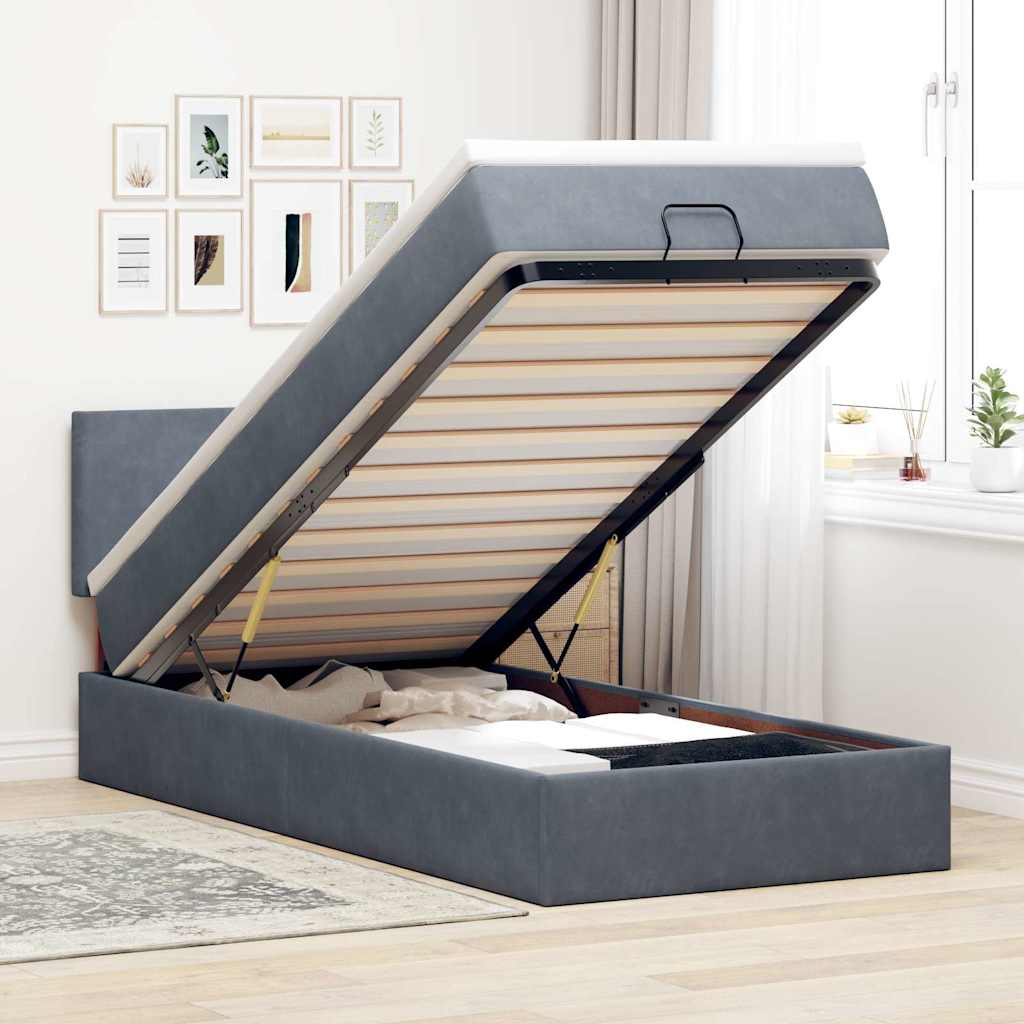 Ottoman-Bett Mit Matratze & Leds Samt Dunkelgrau