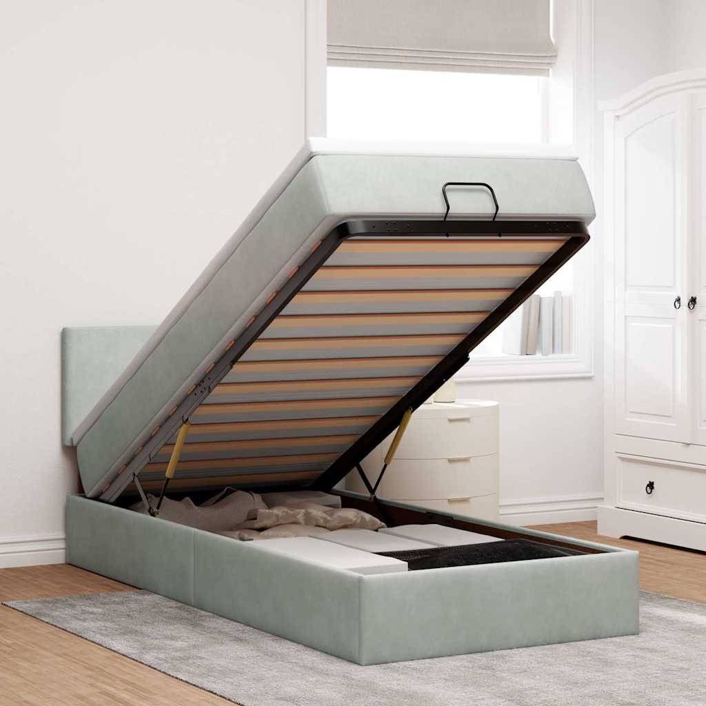 Ottoman-Bett Mit Matratze & Leds Samt Hellgrau