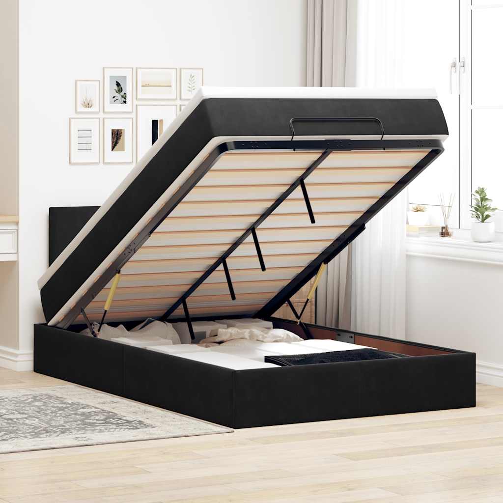 Ottoman-Bett Mit Matratze & Leds Samt Schwarz