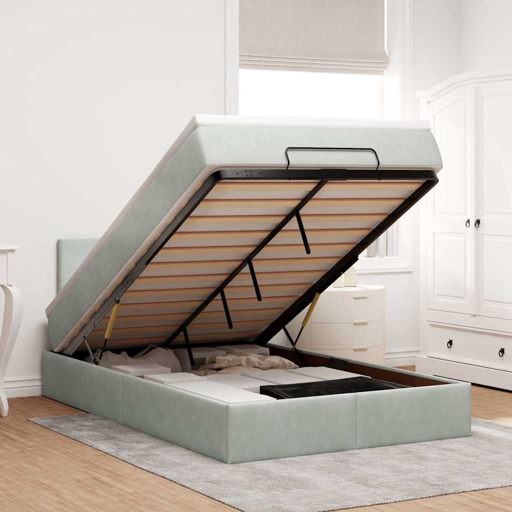 Ottoman-Bett Mit Matratze & Leds Samt Hellgrau