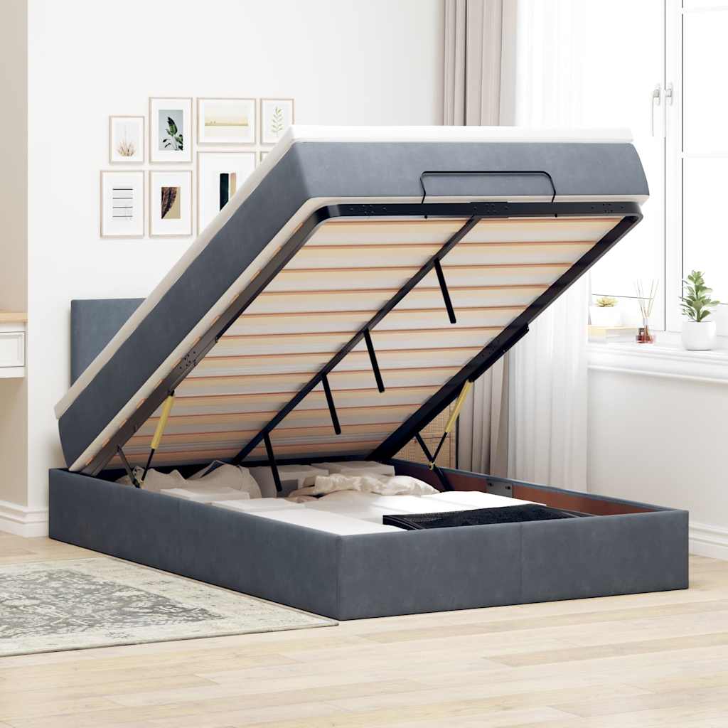 Ottoman-Bett Mit Matratze & Leds Samt Dunkelgrau