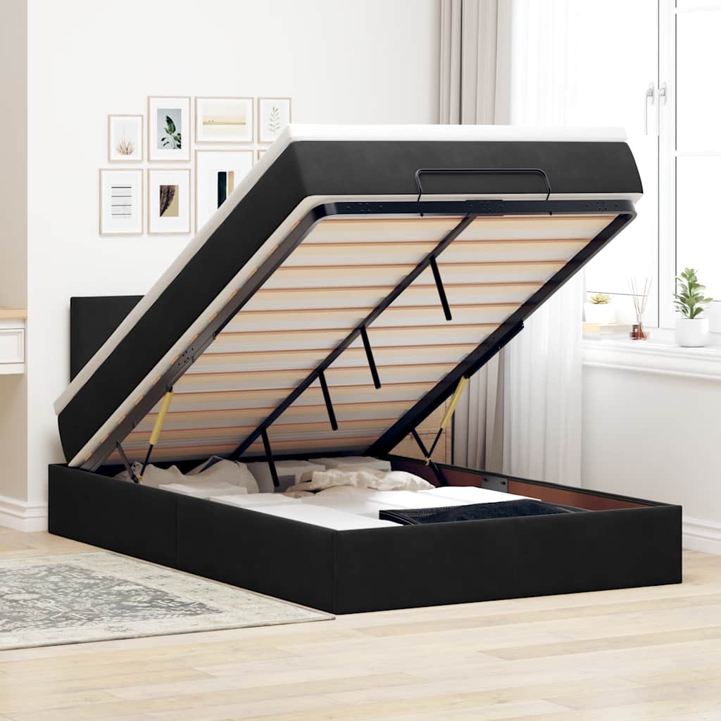 Ottoman-Bett Mit Matratze & Leds Samt Schwarz