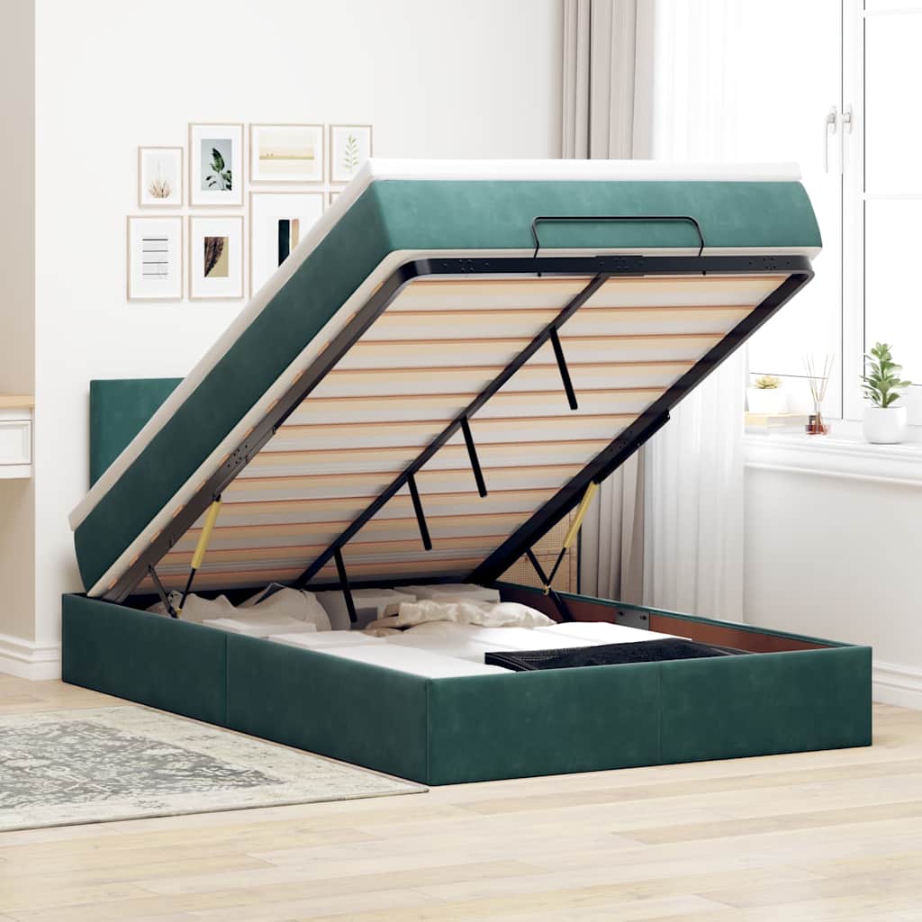 Ottoman-Bett Mit Matratze & Leds Samt Dunkelgrün