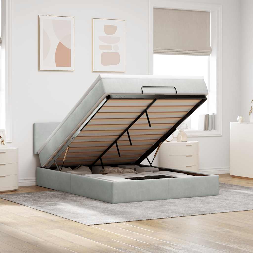 Ottoman-Bett Mit Matratze & Leds Samt Hellgrau