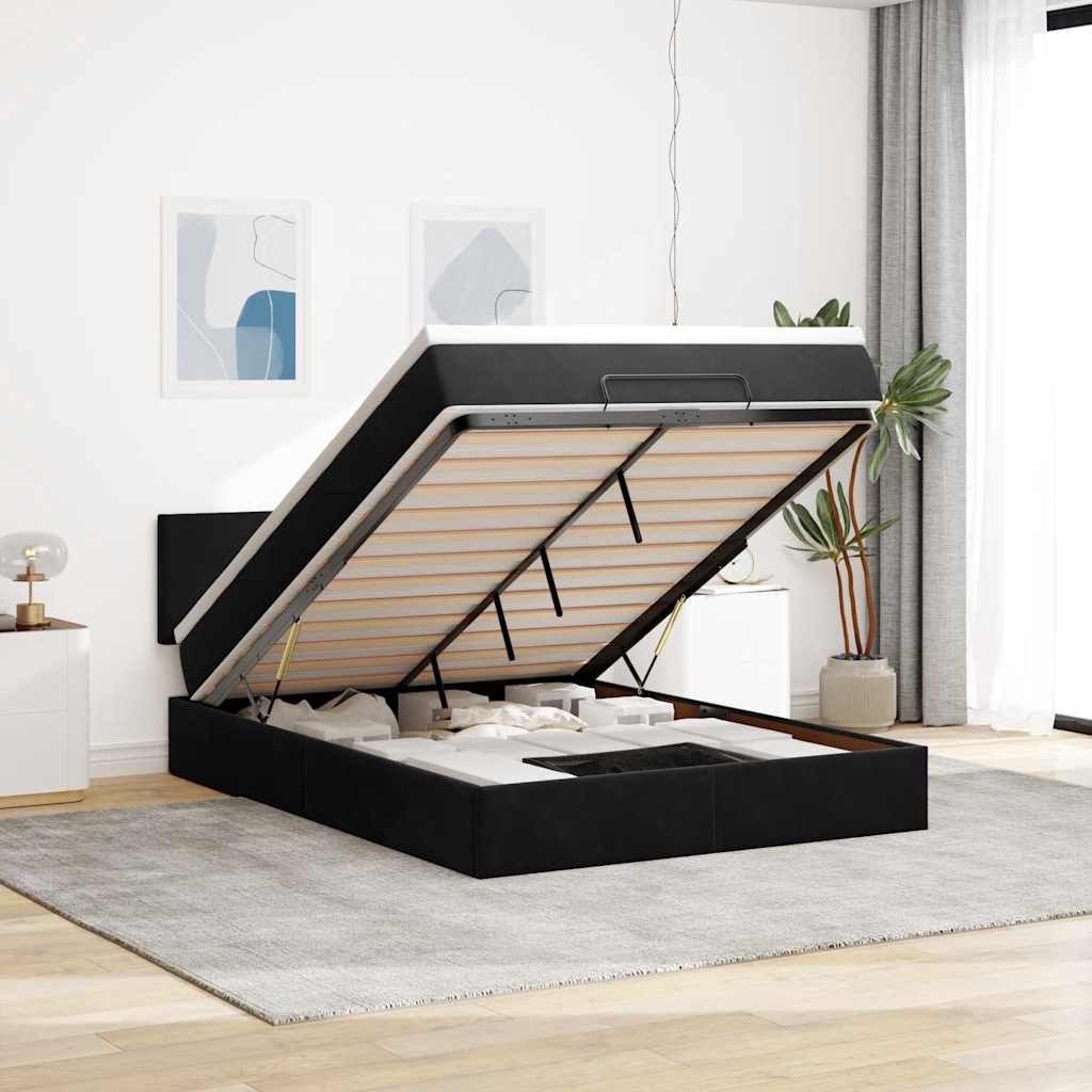 Ottoman-Bett Mit Matratze & Leds Samt Schwarz