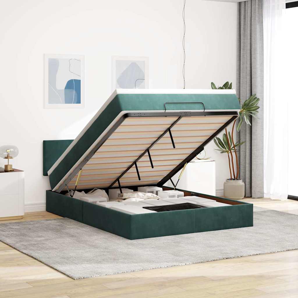 Ottoman-Bett Mit Matratze & Leds Samt Dunkelgrün