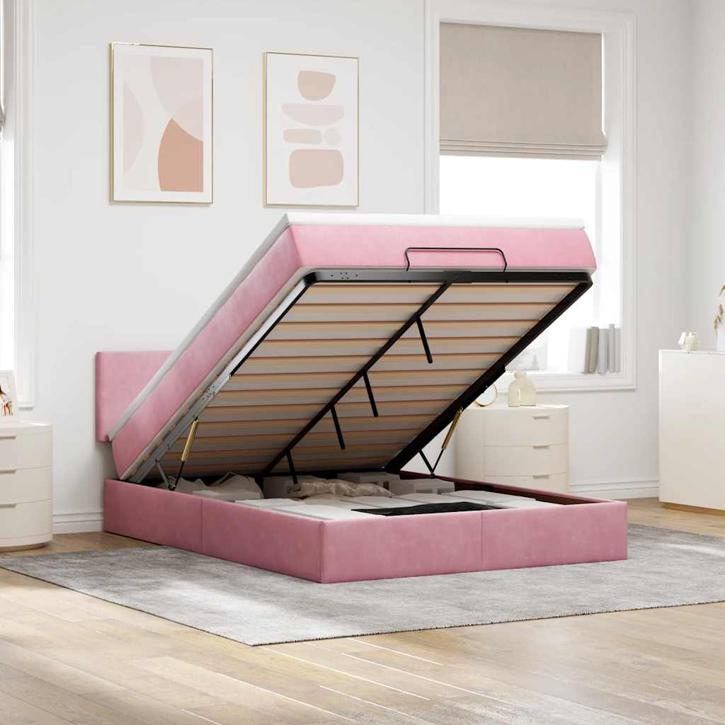 Ottoman-Bett Mit Matratze & Leds Samt Rosa