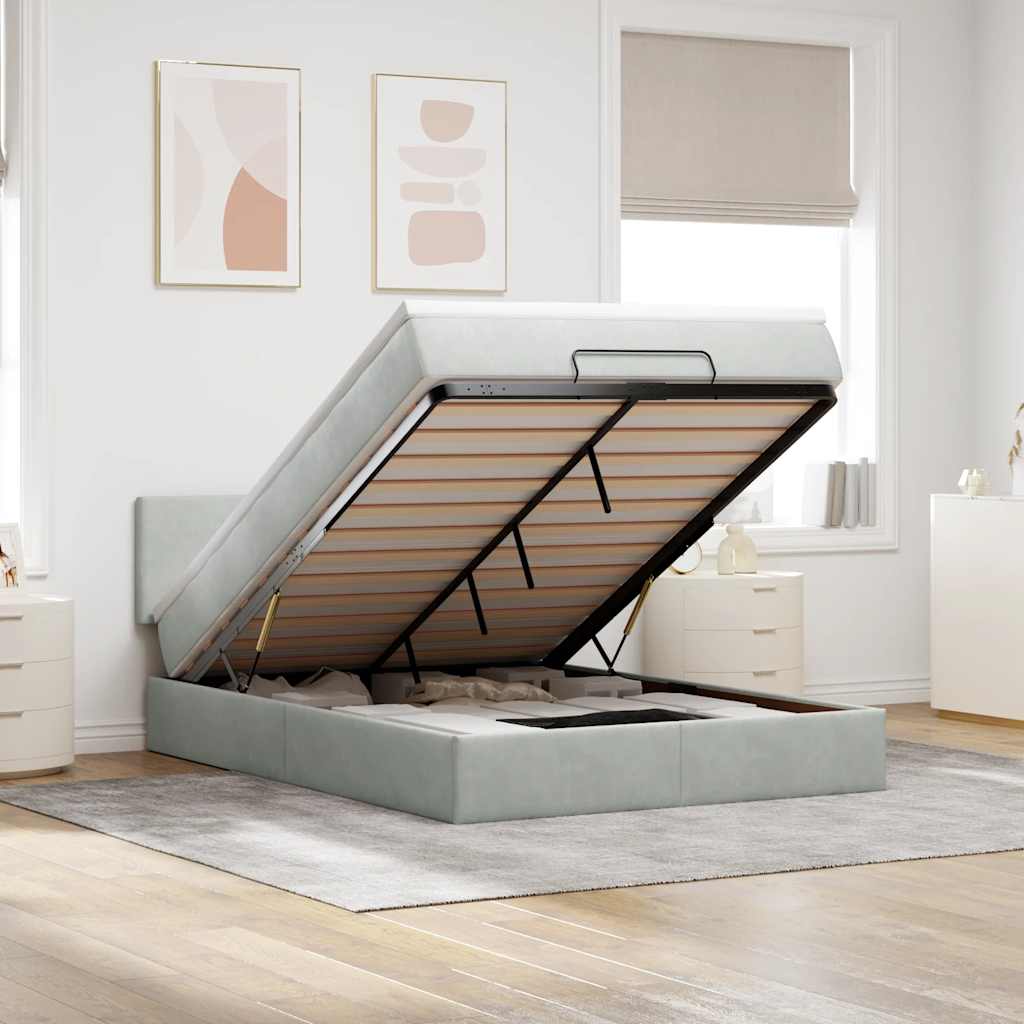 Ottoman-Bett Mit Matratze & Leds Samt Hellgrau