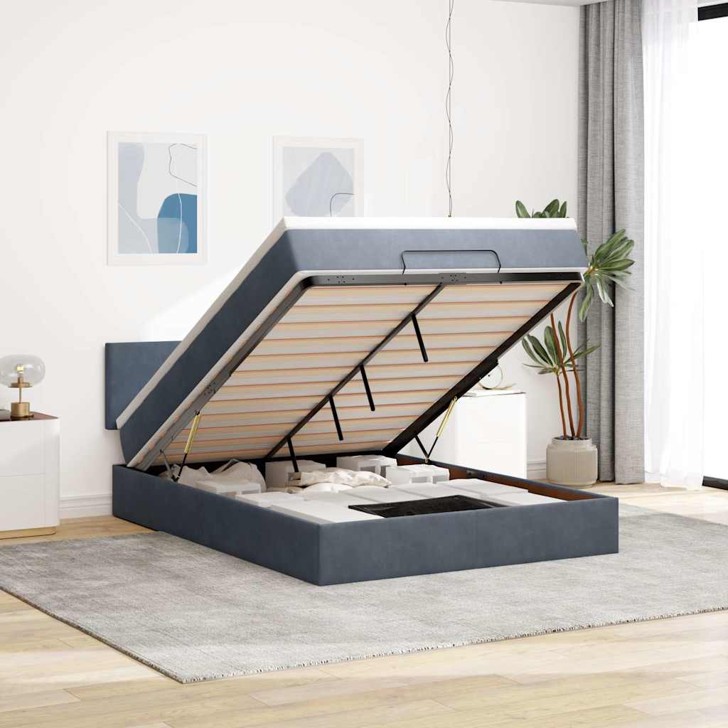 Ottoman-Bett Mit Matratze & Leds Samt Dunkelgrau