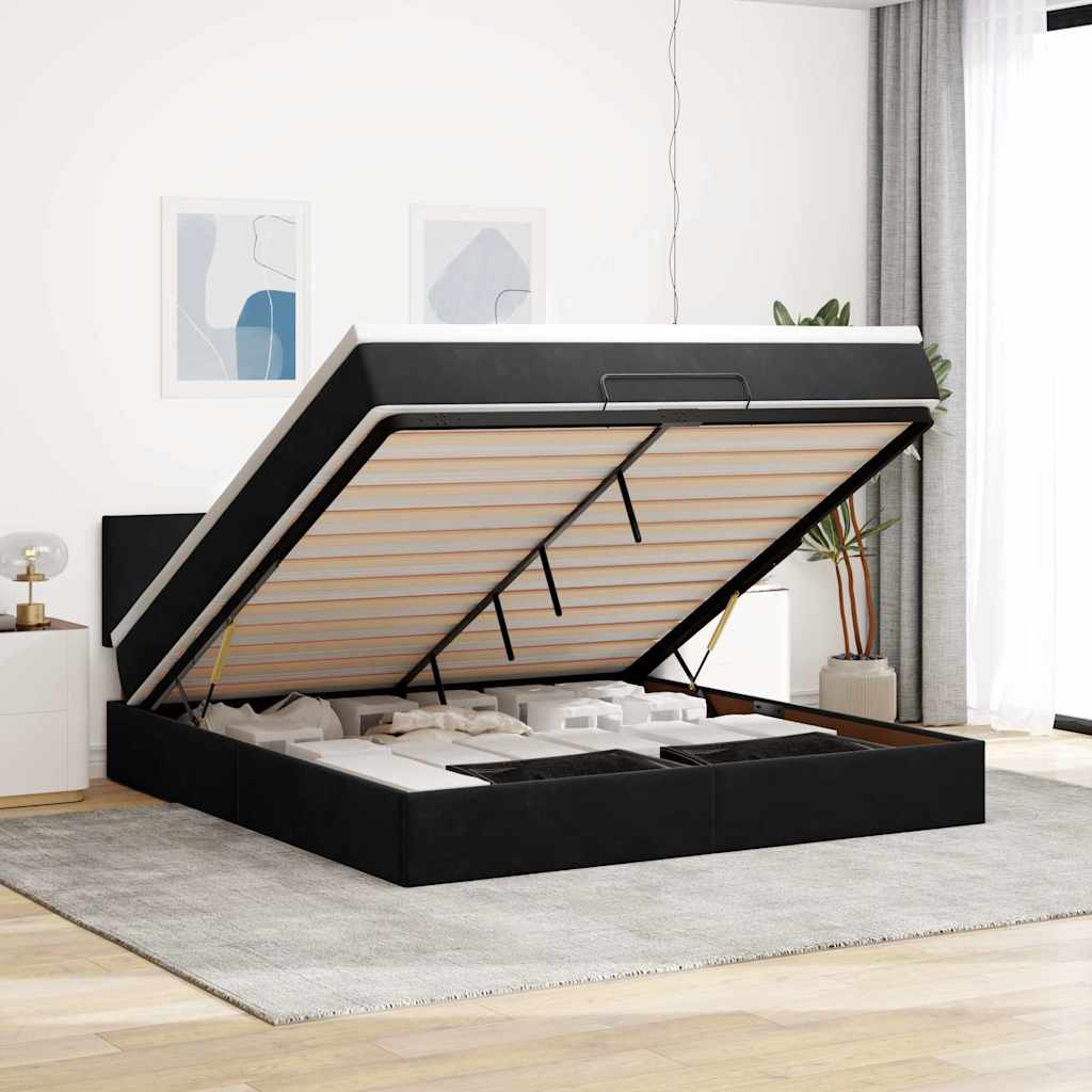 Ottoman-Bett Mit Matratze & Leds Samt Schwarz