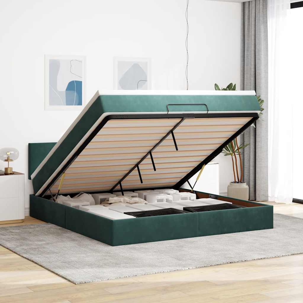 Ottoman-Bett Mit Matratze & Leds Samt Dunkelgrün