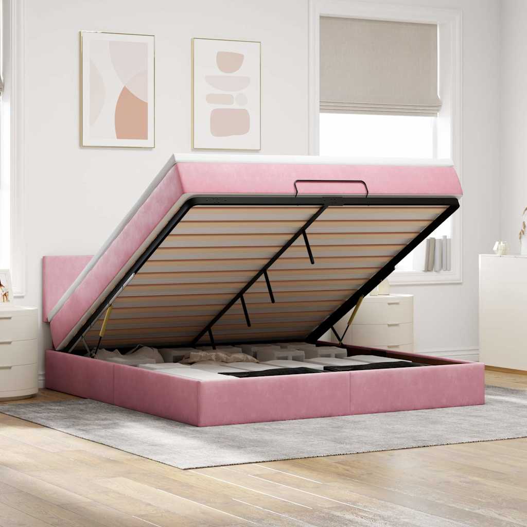 Ottoman-Bett Mit Matratze & Leds Samt Rosa