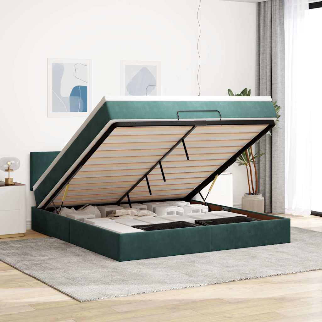 Ottoman-Bett Mit Matratze & Leds Samt Dunkelgrün