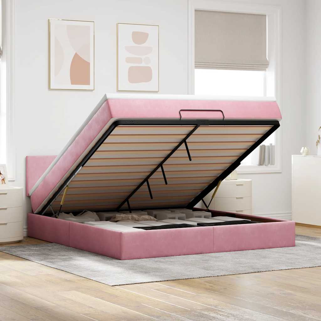 Ottoman-Bett Mit Matratze & Leds Samt Rosa