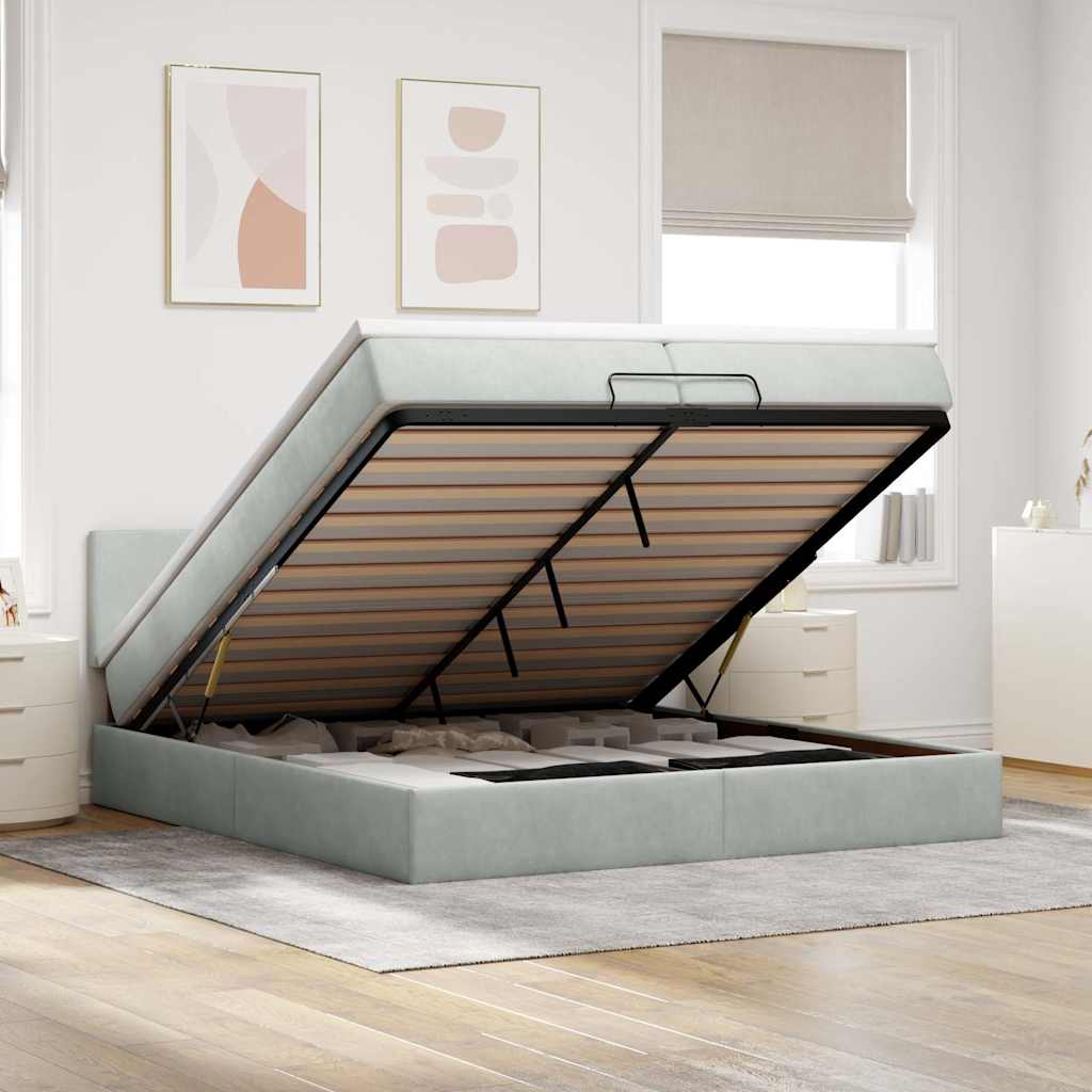 Ottoman-Bett Mit Matratze & Leds Samt Hellgrau