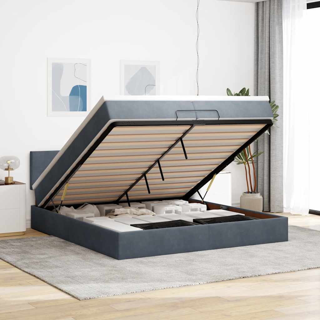 Ottoman-Bett Mit Matratze & Leds Samt Dunkelgrau