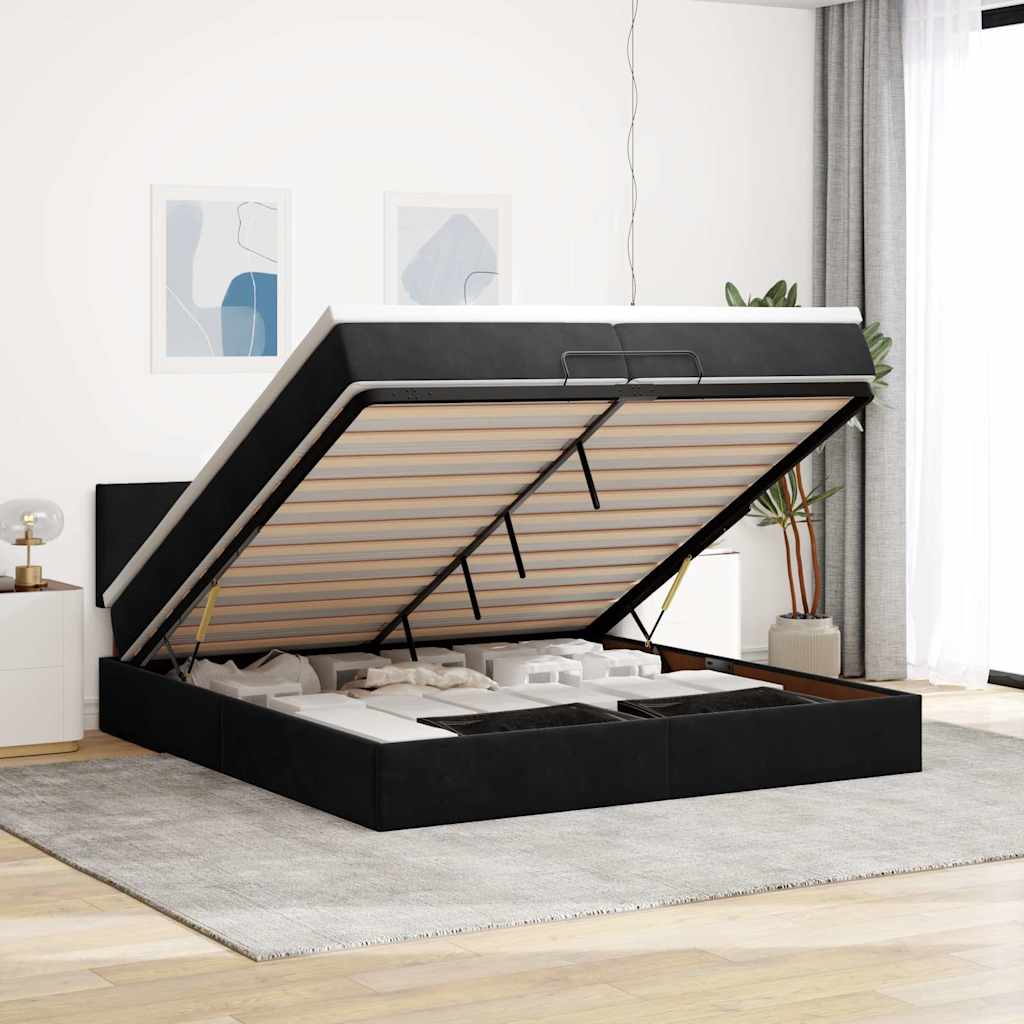 Ottoman-Bett Mit Matratze & Leds Samt Schwarz