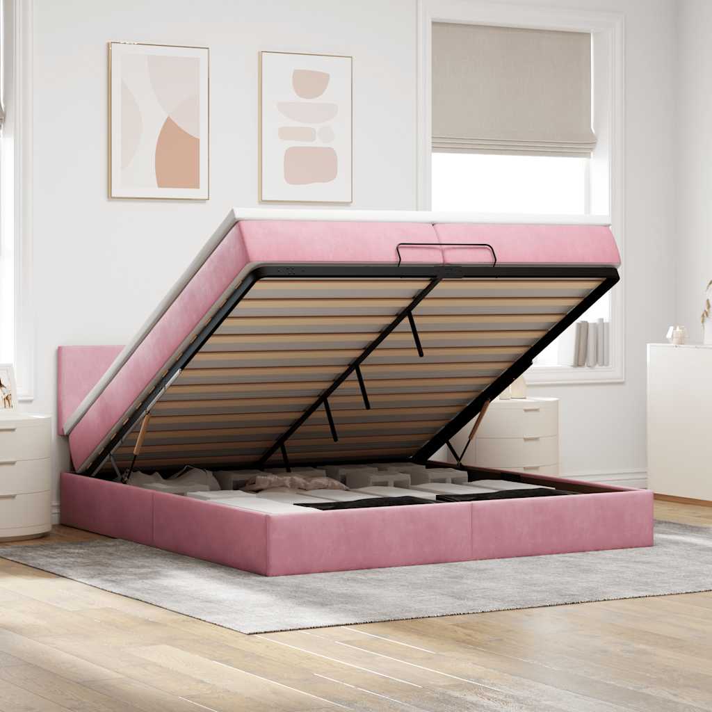 Ottoman-Bett Mit Matratze & Leds Samt Rosa