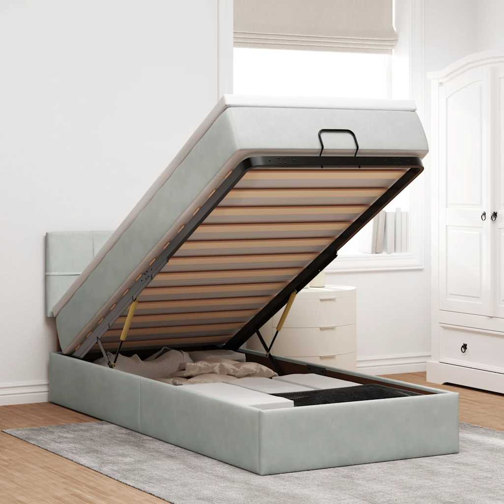 Ottoman-Bett Mit Matratze & Leds Samt Hellgrau