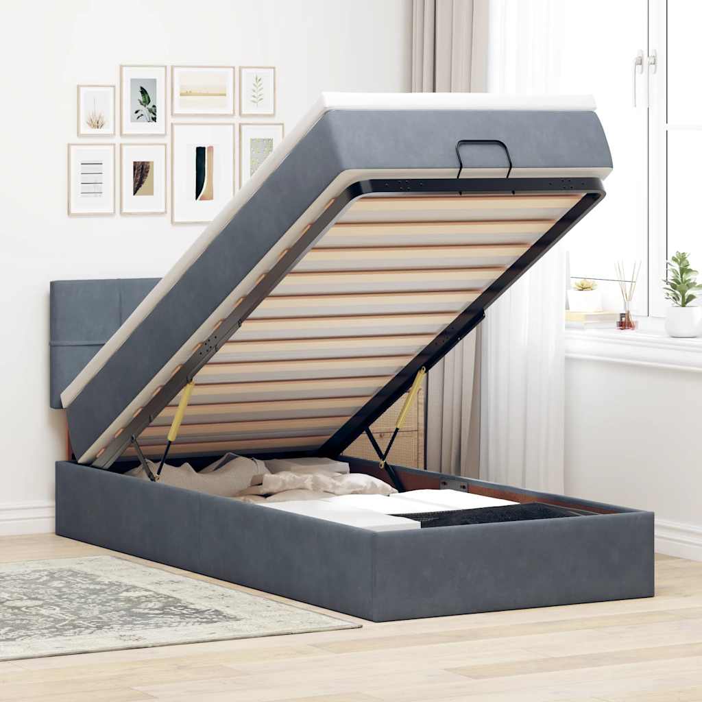 Ottoman-Bett Mit Matratze & Leds Samt Dunkelgrau