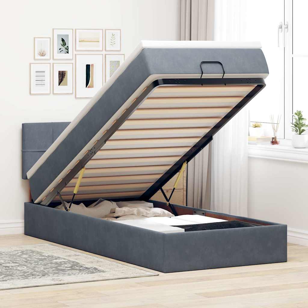 Ottoman-Bett Mit Matratze & Leds Samt Dunkelgrau