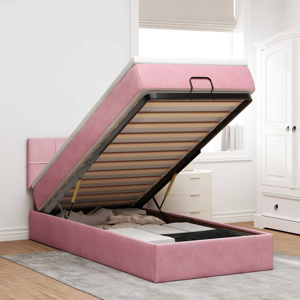 Ottoman-Bett Mit Matratze & Leds Samt Rosa