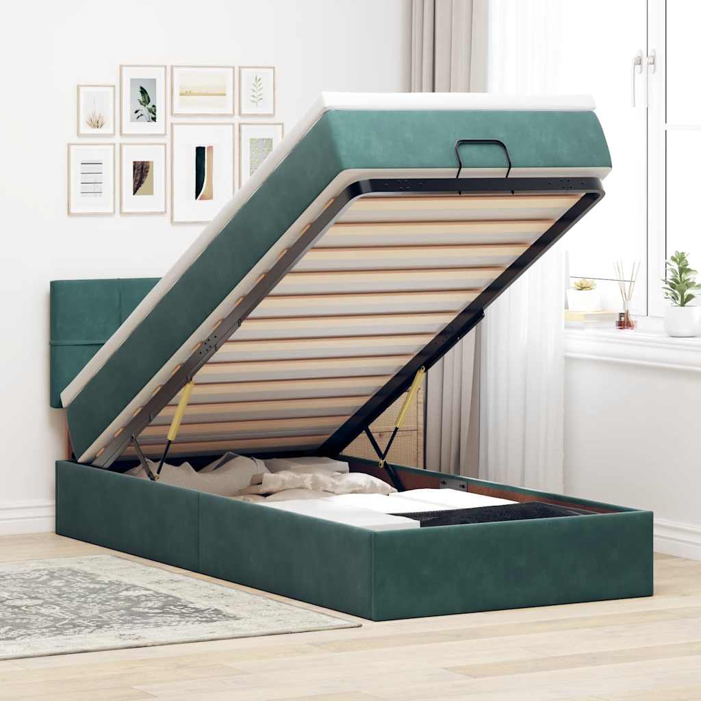 Ottoman-Bett Mit Matratze & Leds Samt Dunkelgrün
