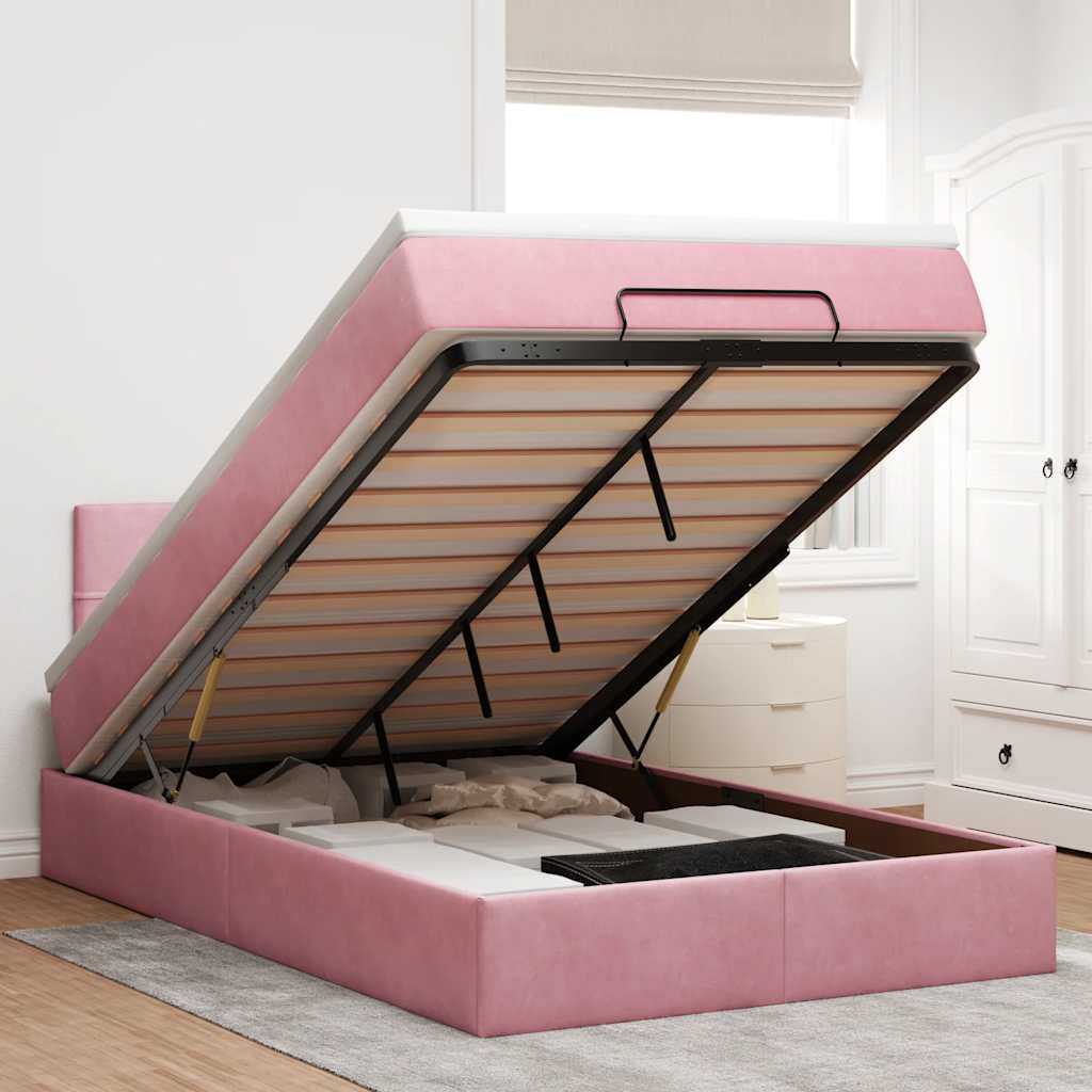 Ottoman-Bett Mit Matratze & Leds Samt Rosa