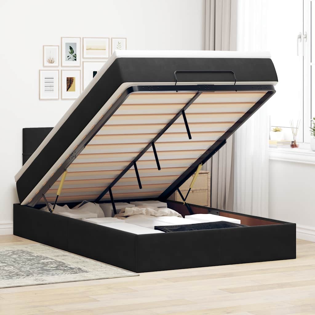 Ottoman-Bett Mit Matratze & Leds Samt Schwarz