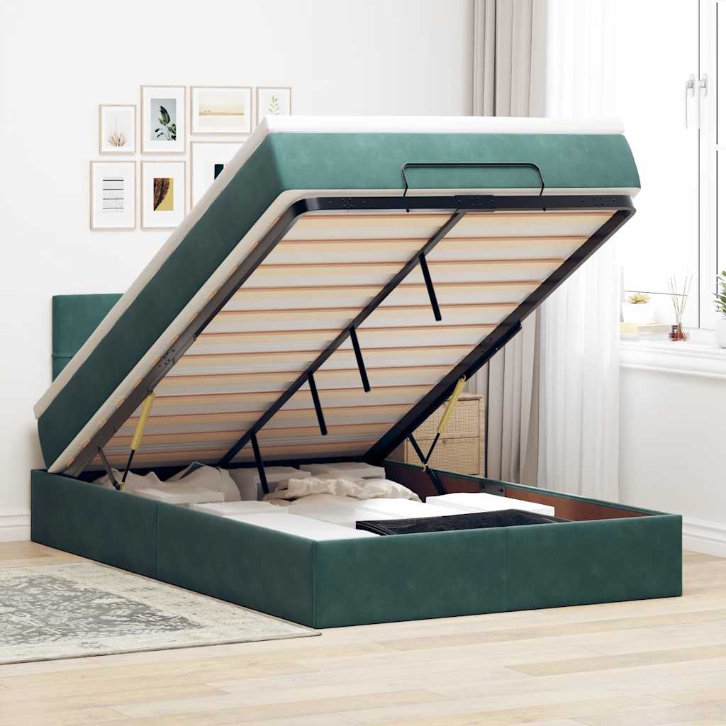 Ottoman-Bett Mit Matratze & Leds Samt Dunkelgrün