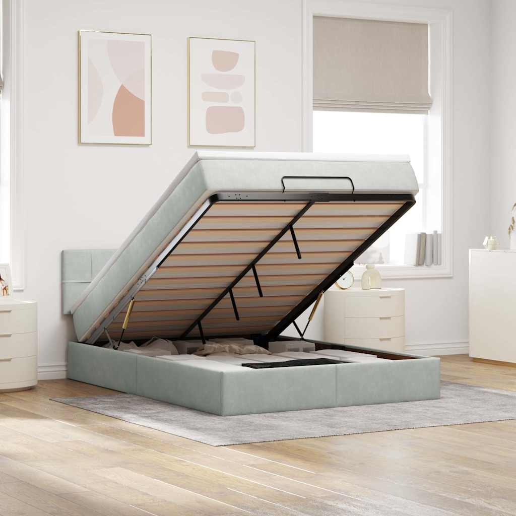 Ottoman-Bett Mit Matratze & Leds Samt Hellgrau