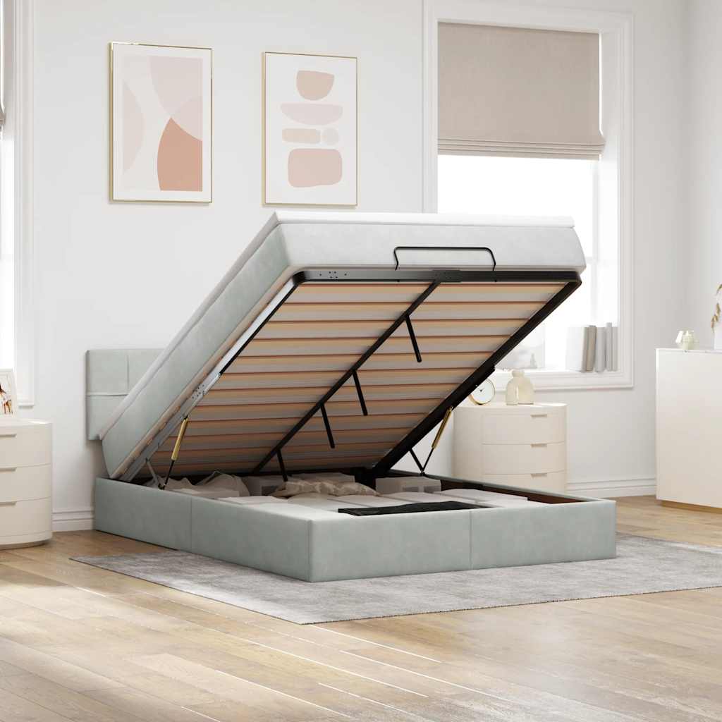 Ottoman-Bett Mit Matratze & Leds Samt Hellgrau