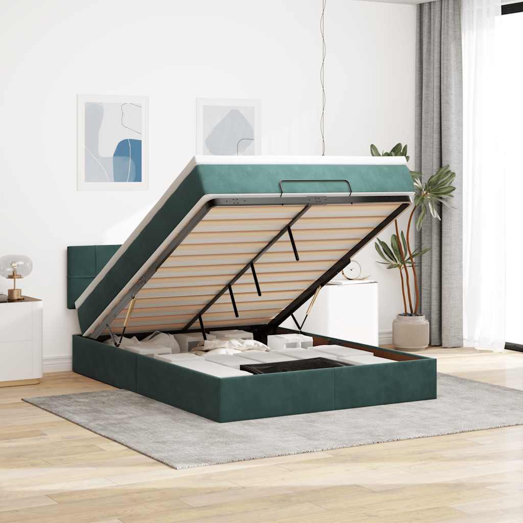 Ottoman-Bett Mit Matratze & Leds Samt Dunkelgrün