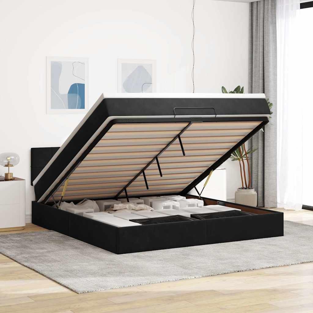 Ottoman-Bett Mit Matratze & Leds Samt Schwarz
