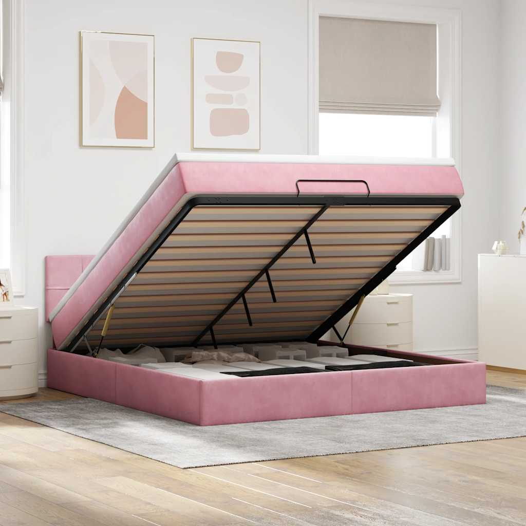 Ottoman-Bett Mit Matratze & Leds Samt Rosa