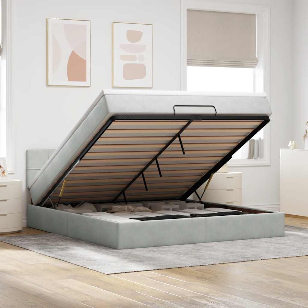 Ottoman-Bett Mit Matratze & Leds Samt Hellgrau