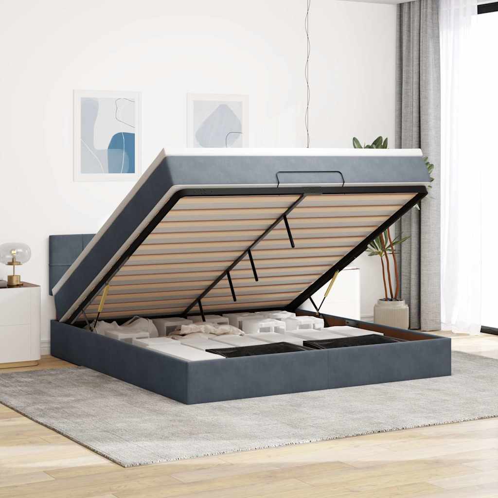 Ottoman-Bett Mit Matratze & Leds Samt Dunkelgrau