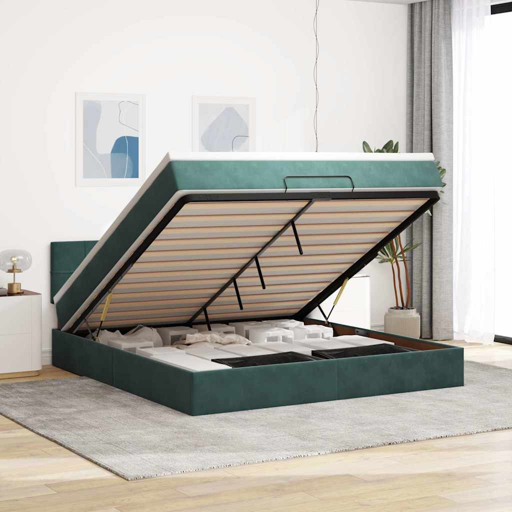 Ottoman-Bett Mit Matratze & Leds Samt Dunkelgrün