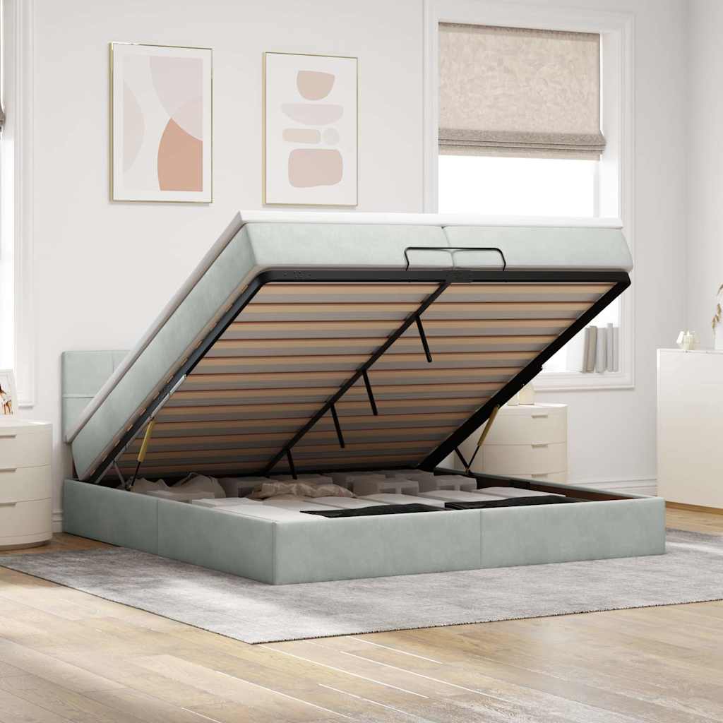 Ottoman-Bett Mit Matratze & Leds Samt Hellgrau