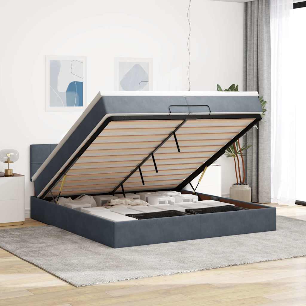 Ottoman-Bett Mit Matratze & Leds Samt Dunkelgrau