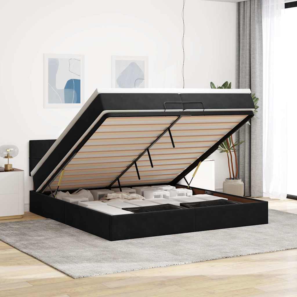 Ottoman-Bett Mit Matratze & Leds Samt Schwarz
