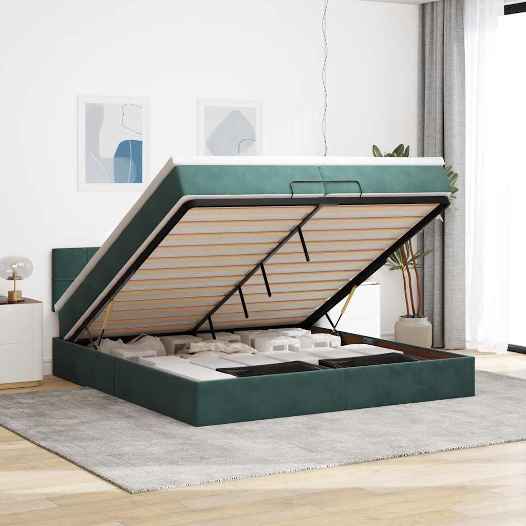 Ottoman-Bett Mit Matratze & Leds Samt Dunkelgrün