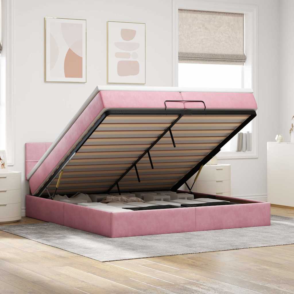 Ottoman-Bett Mit Matratze & Leds Samt Rosa